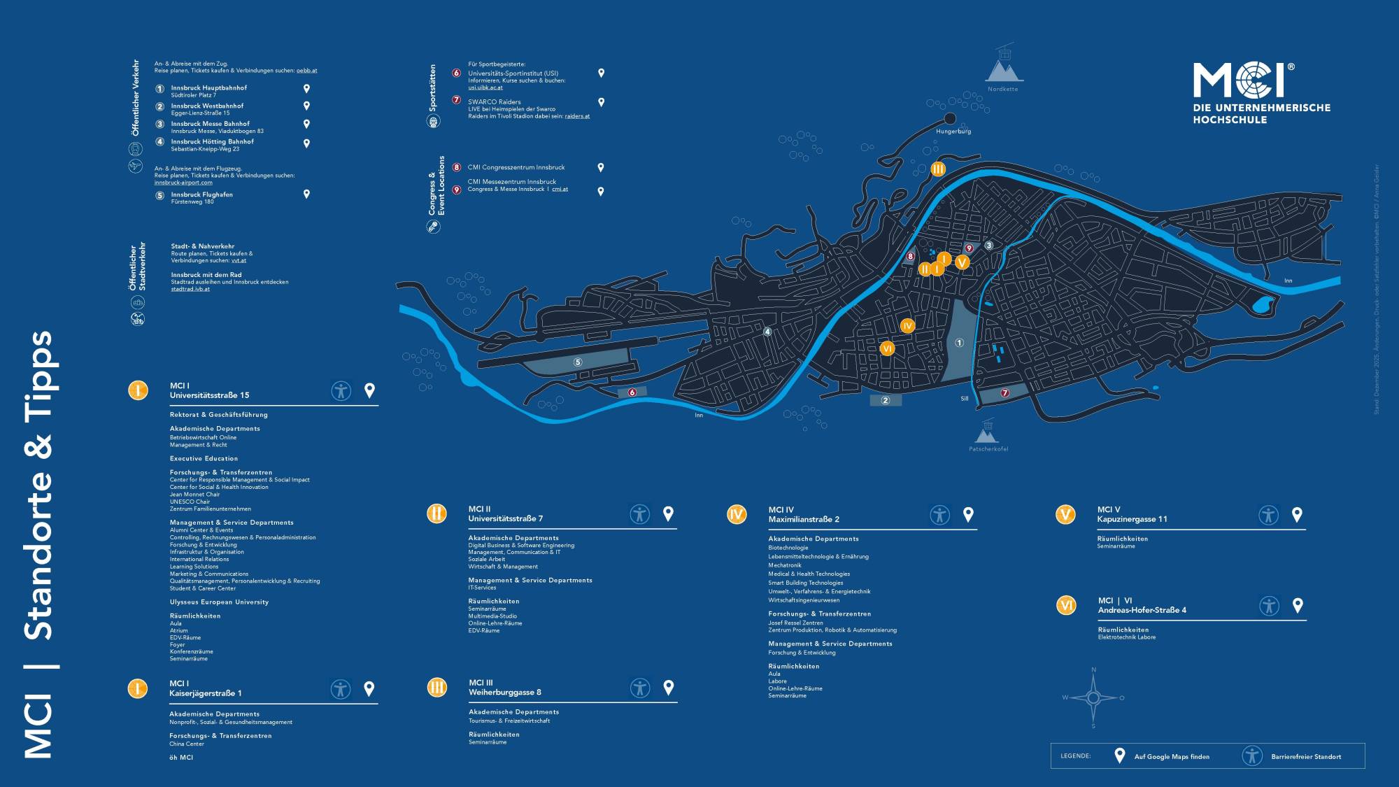 Stadtplan Innsbruck mit MCI Standorten