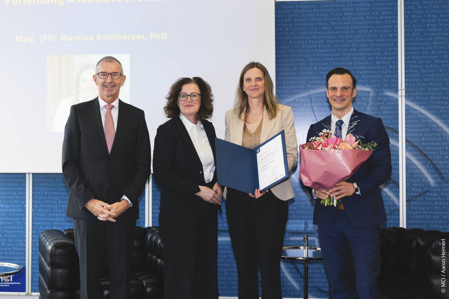 <p>V.l.n.r.: MCI Rektor Andreas Altmann, Claudia Mössenlechner, Martina Kohlberger, Michael Razen ©MCI / Aaron Heimerl</p>