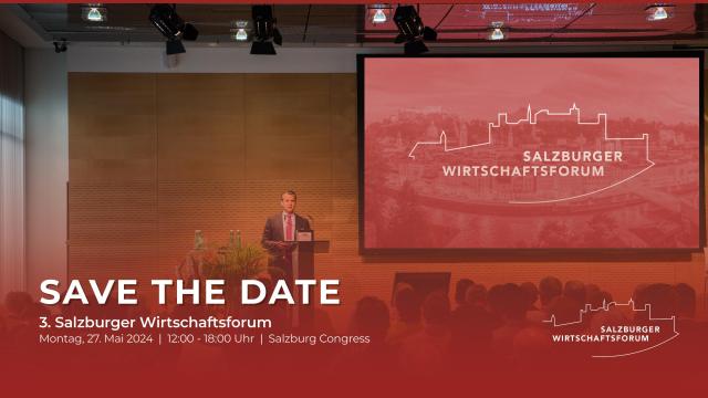 The Economic Forum Salzburg 2024 will take place on May 27, 2024 at the Salzburg Congress. ©Scheinast