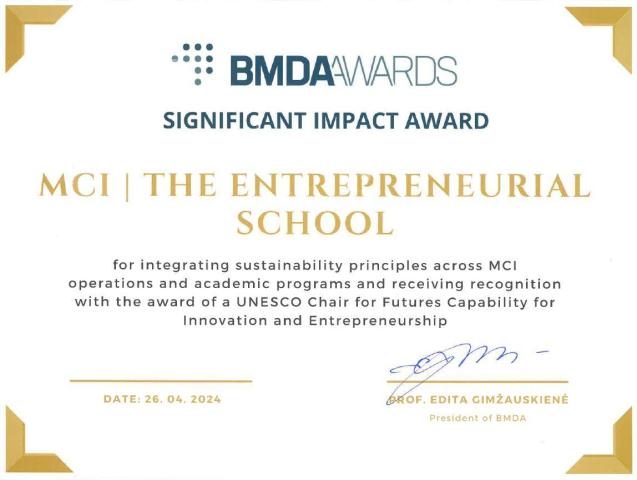 Das MCI erhält den BMDA Significant Impact Award ©BMDA
