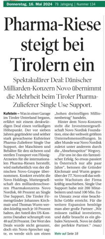TT-Artikel vom 16. Mai 2024, S. 1 ©Tiroler Tageszeitung