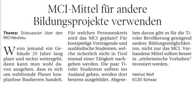 Leserbrief, TT vom 16. Mai 2024, S. 13 ©Tiroler Tageszeitung