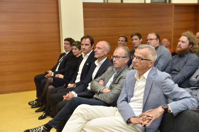MCI program directors Werner Stadlmayr, Phillip Kronthaler, Martin Pillei, Bernhard Hollaus and Hansjörg Jaufenthaler with Michaela Hysek-Unterweger, Alexander Kröll, Hermann Erlach, Johann Kollreider and Kurt Matzler ©MCI
