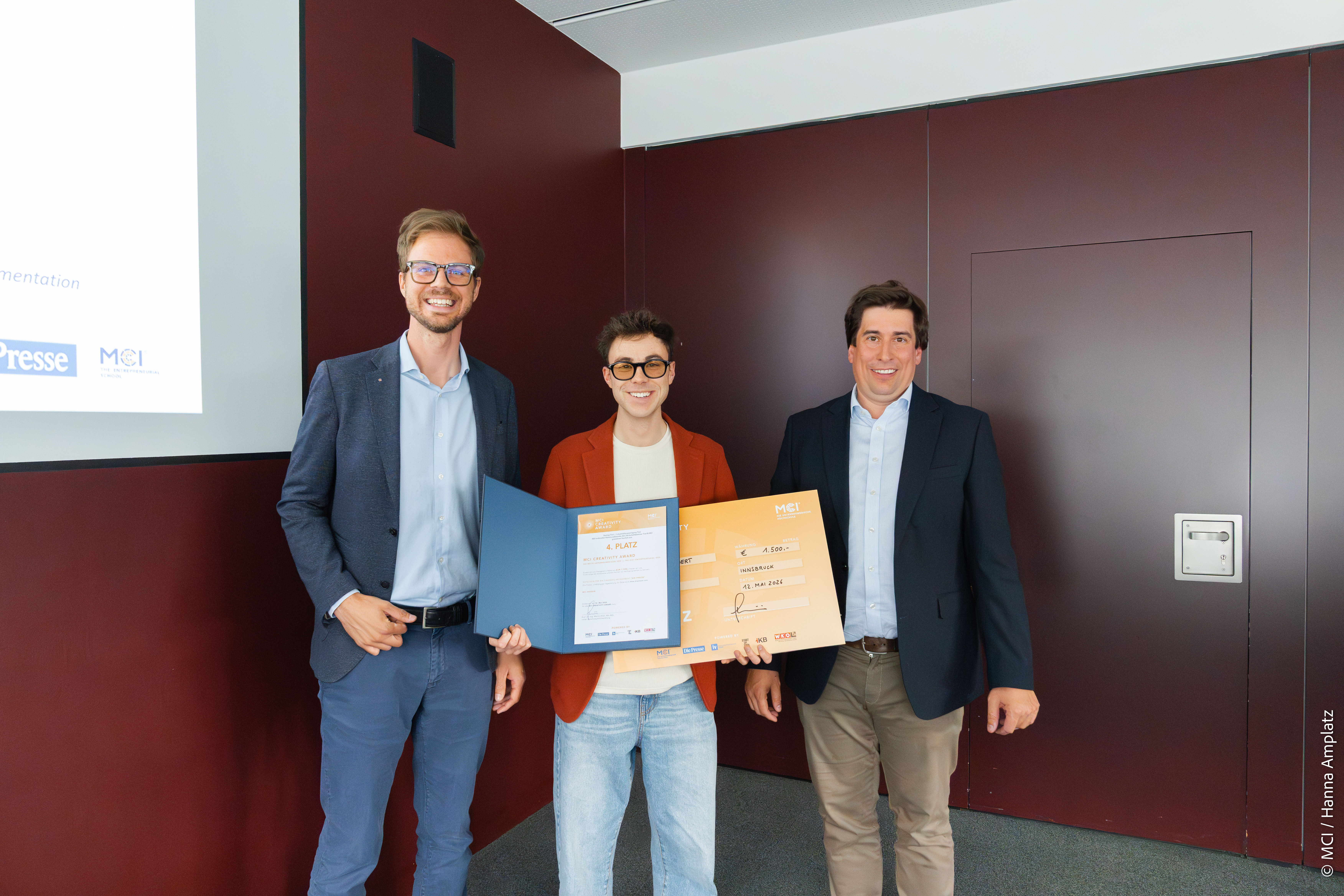 4th Place: Vinoteqa | From left: Benjamin Suitner (MCI), Gabriele De Candido, and Martin Pillei (MCI) ©MCI/Hanna Amplatz<br />