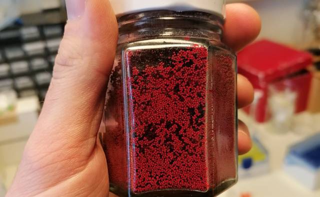 <p>Die verwendeten Materialien fallen als pinkfarbenes Granulat an © Back</p>