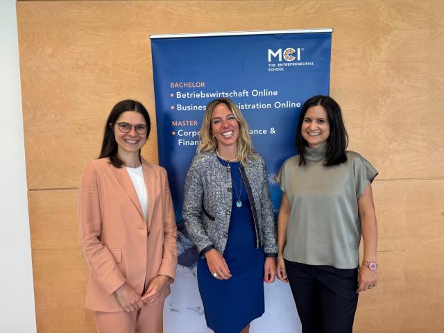 <p>From left to right: Christiane Aufschnaiter, Deniz Kayadelen, Maria Pammer © MCI / Daniel Schroll</p>