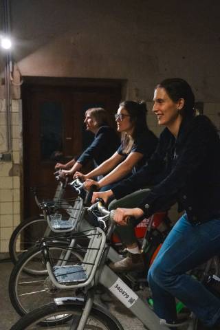 <p>At the award ceremony, electricity for the projector was generated by bicycles ©Nils Lang</p>