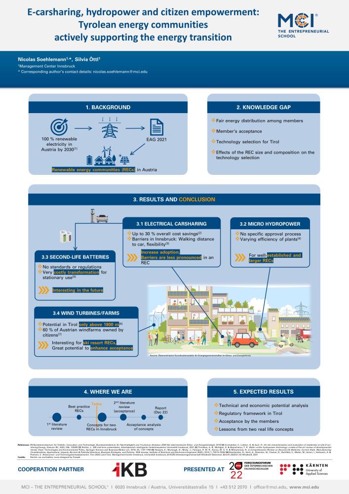 Der UVET-Studierende Nicolas Soehlemann erreichte mit seinem in Form einer Infographik gestalteten Poster den starken 2. Platz.  ©MCI-Öttl und MCI-Soehlemann