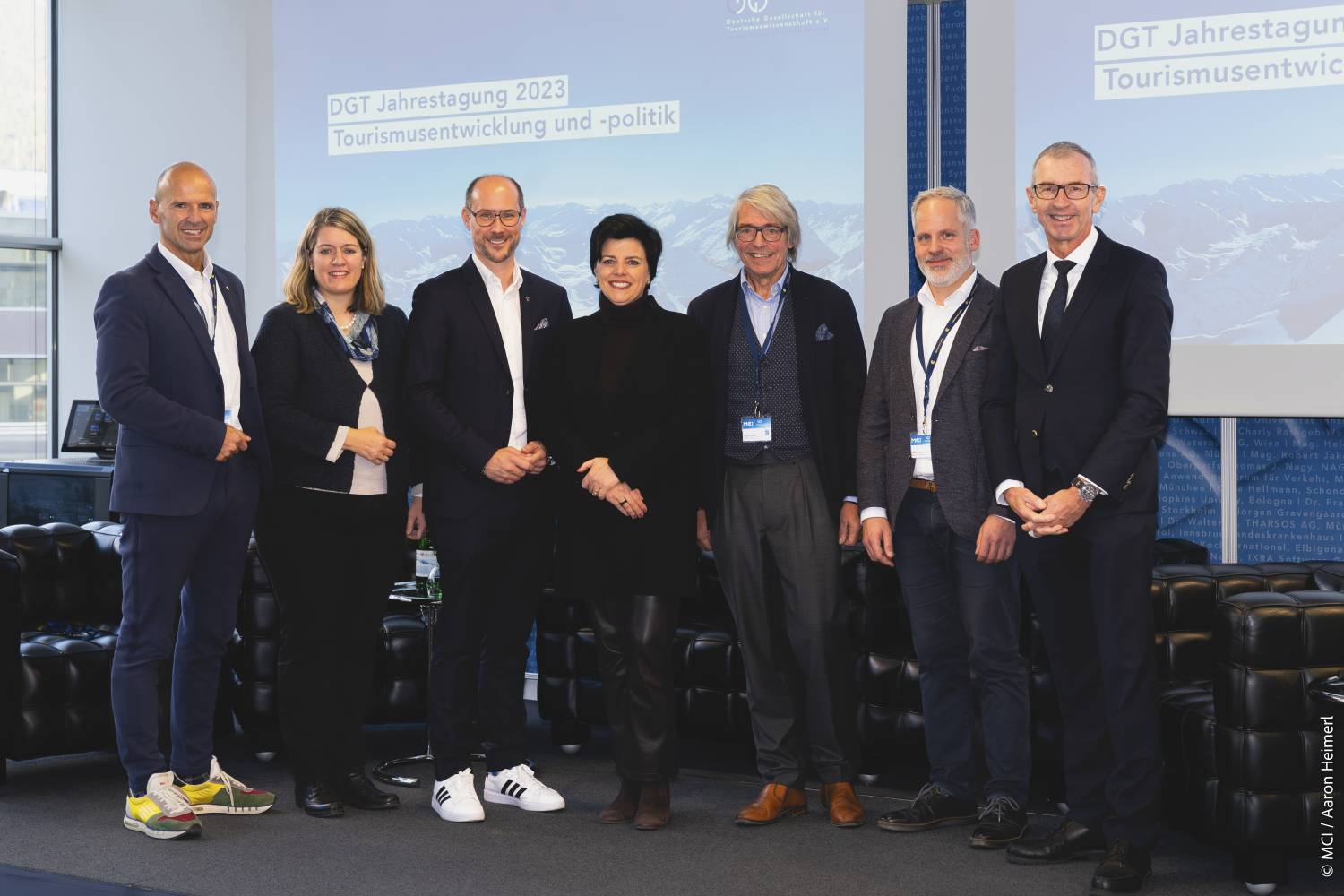 <p>Nach dem gelungenen Auftakt der DGT Jahrestagung 2023 am MCI Tourismus. V.l.n.r.: Hubert Siller, Monika Bandi, Mario Gerber, Karin Seiler, Jürgen Schmude, Markus Pillmayer, Andreas Altmann ©MCITourismus</p>
