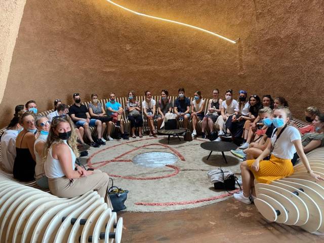 <p><em><em>MCI Tourism Master students in the Austrian Pavilion, Photo: MCI Tourismus<br /></em></em></p>